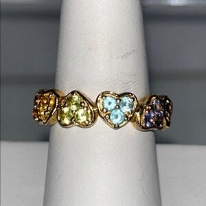 NWOT Genuine Multi Gemstone Gold Plated Sterling Silver Heart Eternity Band Ring